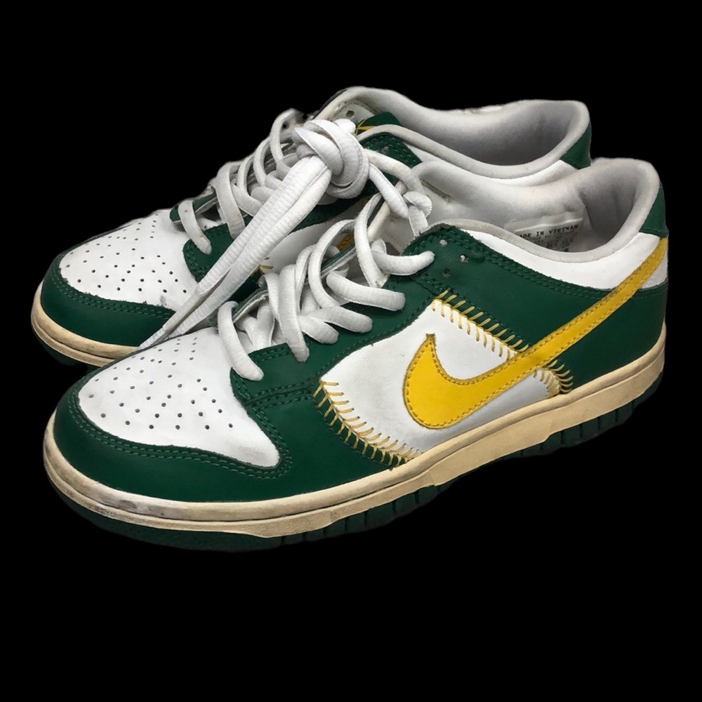 Nike Dunk Low GS Baseball Pack White/Varsity Maize-Pine Green Sz 3.5Y 310569-171